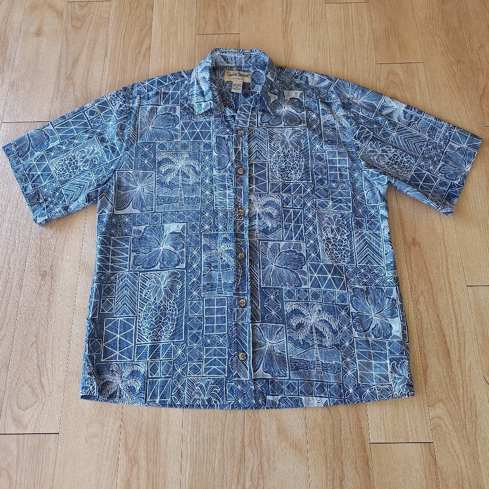 Cooke Street Honolulu Hawaiian Reverse Shirt Mens SIZE M Tropical Fruits/Flowers